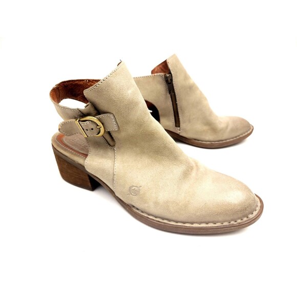 Born Boots Womens 10 M Margrit Side Zip Slingback Ankle Bootie Beige Heels - Picture 4 of 8